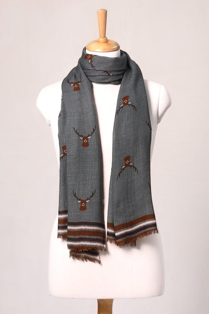 Highland Stag Wool Scarf - Green | SVEŽElife-0