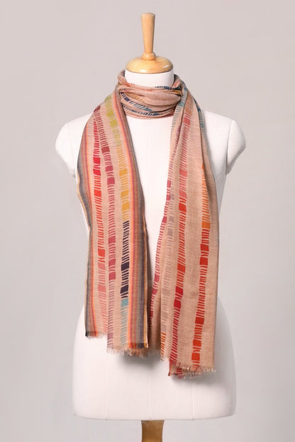 Rainbow Stripe Wool Blend Scarf - Beige | SVEŽElife-0