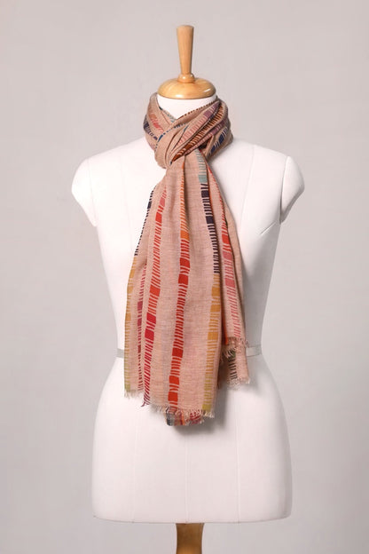 Rainbow Stripe Wool Blend Scarf - Beige | SVEŽElife-2