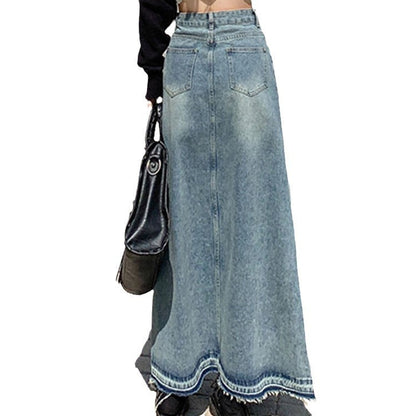 Women's Frayed Denim Skirt Retro Blue