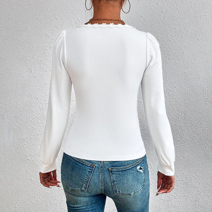 Women's V-neck Puff Sleeve Slim Fit Versatile T-shirt