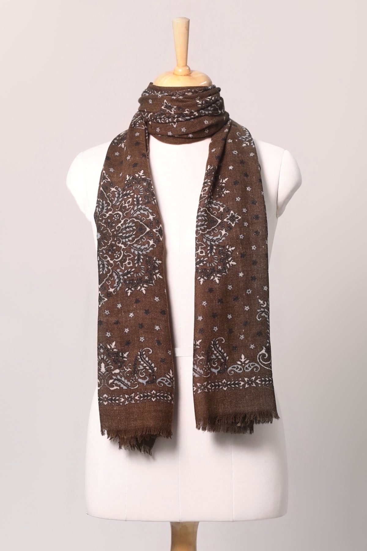 Starlight Paisley Print Wool Scarf - Wood-brown | SVEŽElife-0