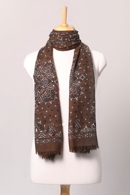 Starlight Paisley Print Wool Scarf - Wood-brown | SVEŽElife-0