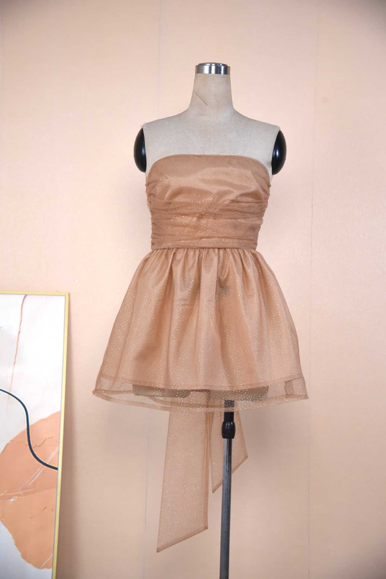 Tube Top Lace Dress With Back Bow-knot Summer Fashion Temperament Mesh Stitching Off-neck Short Skirt