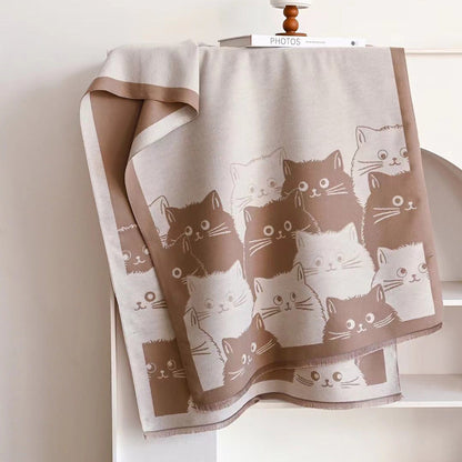 Double-sided Double-wear Student Faux Cashmere Scarf Cartoon Design For Autumn And Winter