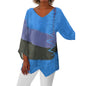 Ins Colorblock Print V-neck Long Sleeve T-Shirt Fashion Loose Tops Autumn And Spring Women's Clothing