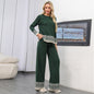 Women's Versatile Crew-neck Jacquard Top And Wide-leg Trousers Set