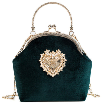 Personalized hand pocket retro gold velvet shell bag with diamonds