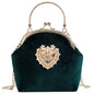 Personalized hand pocket retro gold velvet shell bag with diamonds