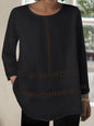 Versatile Women's Round-neck Semi-sheer Hollow-out Long-sleeve Shirt