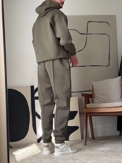 Men's Casual Hooded Sweatshirt & Elastic Waist Pants Set