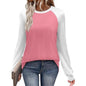Long Sleeve Color Matching Casual All-match Round Neck T-shirt