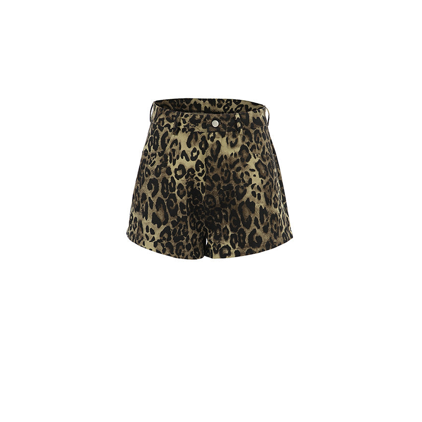 Women's Fashionable Cotton-Linen Slim-Fit Leopard-Print Casual Pants