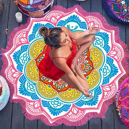 Bohemian Round Beach Towel & Yoga Mat - 150cm Tassel Mandala Throw Blanket