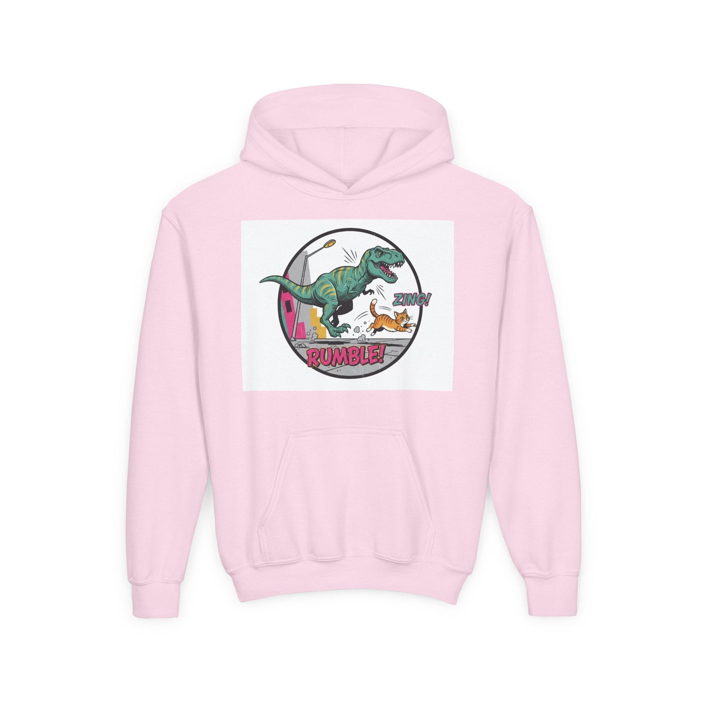 T-Rex Chase Dino Rumble Youth Hoodie | Dinosaur Graphic Sweatshirt