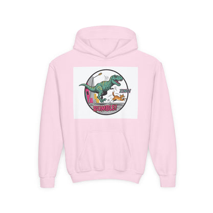 T-Rex Chase Dino Rumble Youth Hoodie | Dinosaur Graphic Sweatshirt