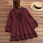 Cotton And Linen Stitching Lace 34 Sleeve Loose Women's Top T-shirt