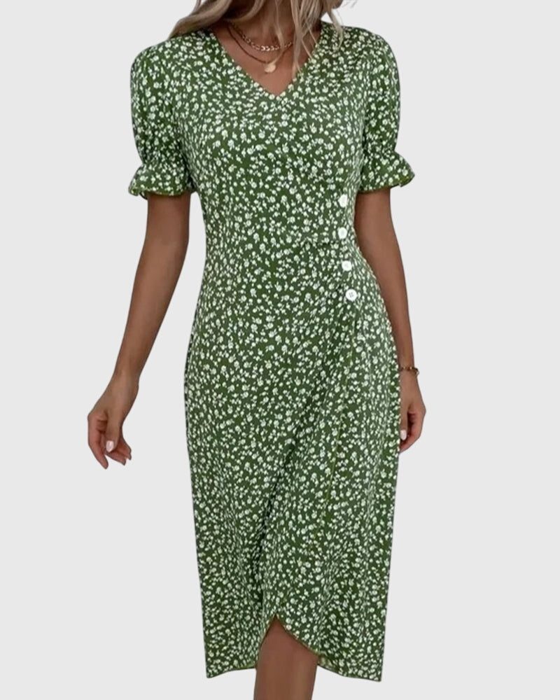 Barbara - Fresh Bloom V-Neck Dress
