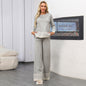 Women's Versatile Crew-neck Jacquard Top And Wide-leg Trousers Set