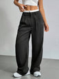 Women's High Waist Stripe Printed Straight-Leg Trousers – Casual Suit Pants with Zipper & Pockets
