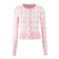 Women's Round Neck Plaid Knitted Cardigan Short Slim-fit Small Coat