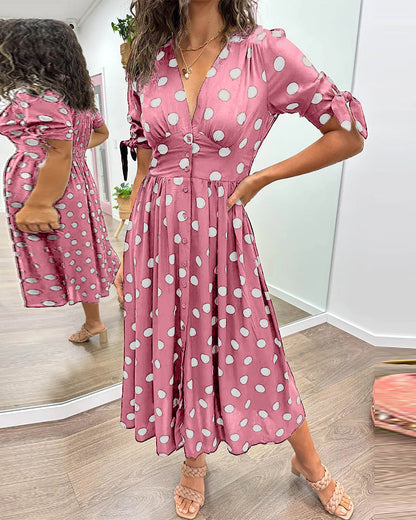 Nipa - Polka Dot V-Neck Dress
