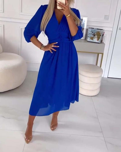 Petra | V-Neck Solid Color Waist Dress