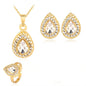 Exquisite Alloy Multi-Color Waterdrop Necklace And Earrings Jewelry Three-Piece Set