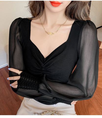 Solid Color Loose Fit Korean-style Slim-fit Women's Top
