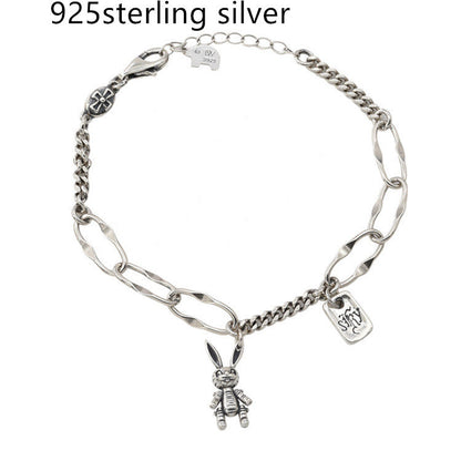 Minimal Design Sense Bracelet For Women Sterling Silver Luck Bear Bunny Letters