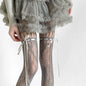 Dark Night Black Ribbon Bow Fishnet Japanese Hollow-out Pantyhose