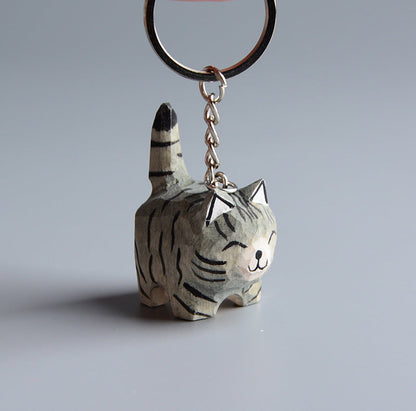Handmade Wooden Cat Figurine - Artisan Carved Wood Cat Sculpture Home Decor Gift
