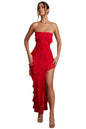2024 Summer Trend Skinny Women's Fashion Tube Top Backless Split Tassel Dress Birthday Party Clubwear