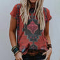 Women's Retro Floral-print Short-sleeve Top