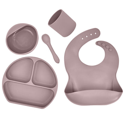 Silicone Children's Suction Cup Bowl Bib Baby Dinner Plate Water Cup Complementary Food Bowl Spoon Saliva Pocket Tableware