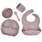 Silicone Children's Suction Cup Bowl Bib Baby Dinner Plate Water Cup Complementary Food Bowl Spoon Saliva Pocket Tableware