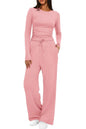 2 Pieces Women's Suit Autumn Winte Long Sleeve Tops High Waisted Wide Leg Pants Sportswear Female Clothes Solid Color Casual Suit