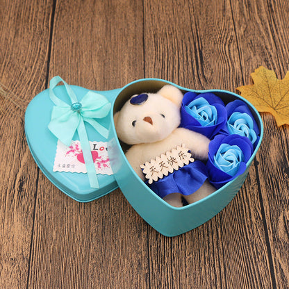 Soap Flower Gift Box Valentine's Day Gift Mother's Day Creative Gifts Bear Flower Rose Heart Shaped Tin Box
