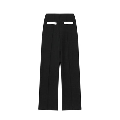 Contrast Color Beaded Leather Round Neck Top Stretch High-waisted Trousers Suit