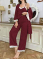 Women's Lace Trimmed Camisole Jacket And Cherry Print Trousers Three Piece Set
