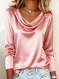 Women's Solid-Color Loose-fit Boat-Neck Draping Long-Sleeve Base Shirt