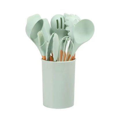 12-piece Non-stick Cooking Wooden Handle Silicone Kitchenware Set