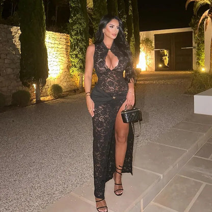 Chic Lace Cut-Out Evening Dress
