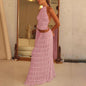 2 Piece Beach Outfit Sleeveless Backless Halter Top And Pleated Long Skirt