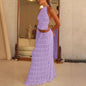 2 Piece Beach Outfit Sleeveless Backless Halter Top And Pleated Long Skirt