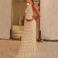 2 Piece Beach Outfit Sleeveless Backless Halter Top And Pleated Long Skirt