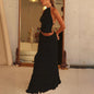 2 Piece Beach Outfit Sleeveless Backless Halter Top And Pleated Long Skirt