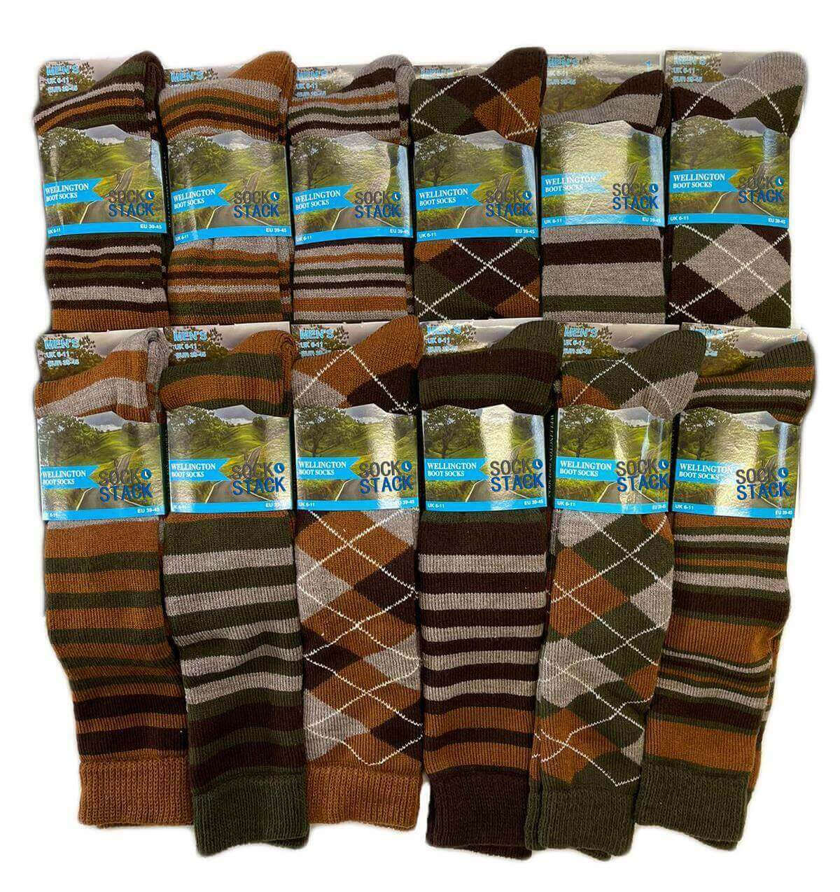 3 Pack Men's Thermal Wellington Boot Socks Reinforced Heel Toe Cushioned Comfort Ideal for Outdoor Hiking Work Durable Warm Size UK 6-11 by Sock Stack