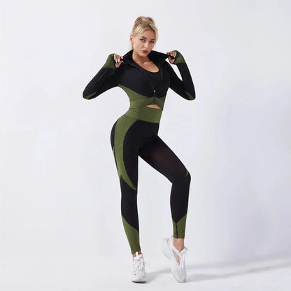 3-Piece Seamless Yoga Set for Women - Elastic Gym Outfit for Fitness and Yoga