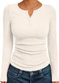Women's Solid Color Buttons Long-sleeved T-shirt Thread Knitted Top